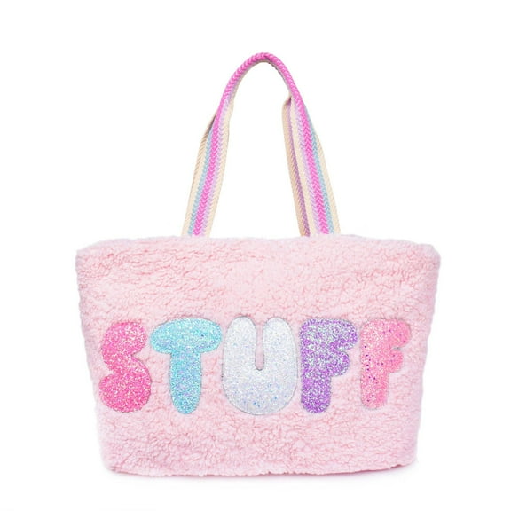 'Stuff' Pink Faux Fur Large Tote Bag