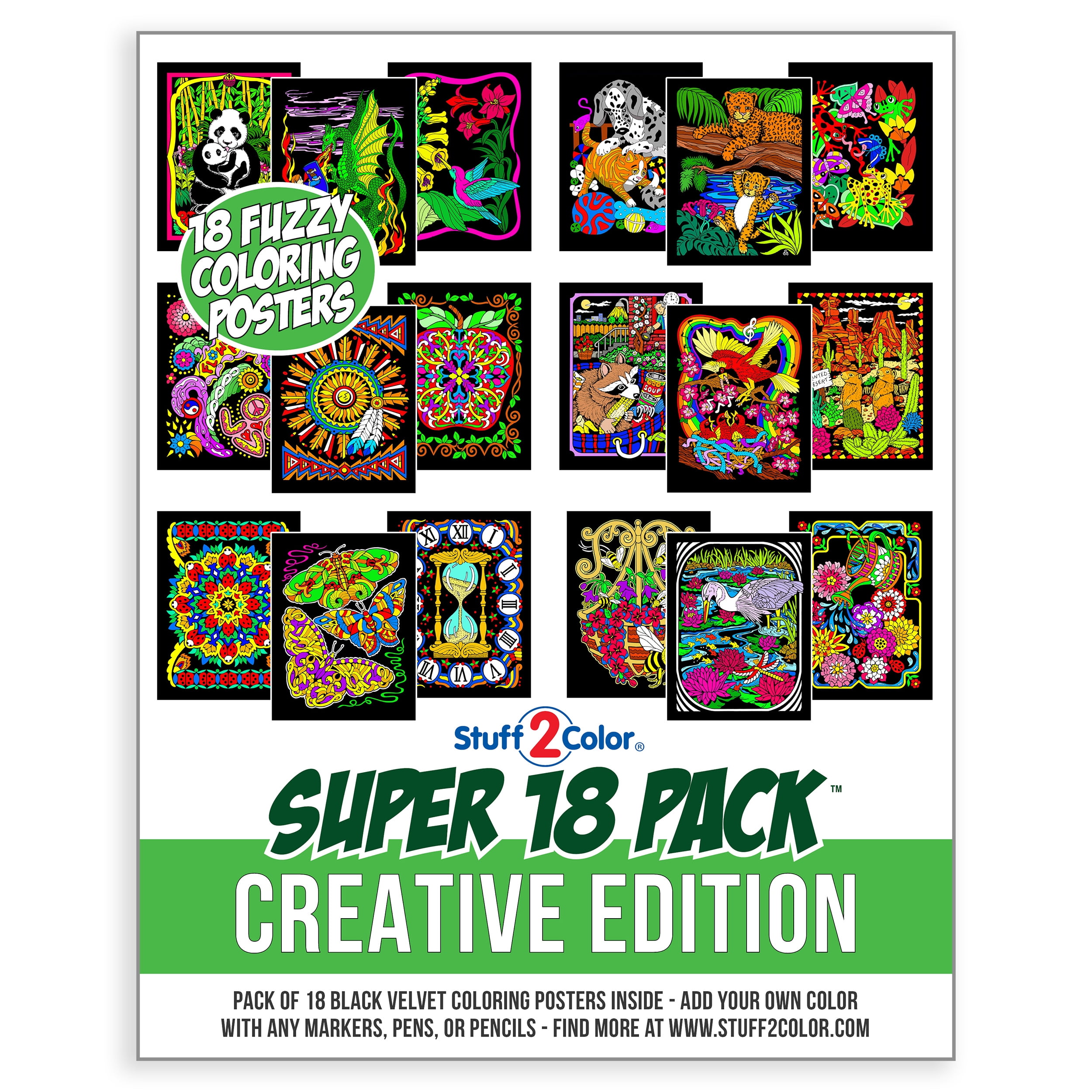 Stuff2Color 18 Fuzzy Coloring Posters 9.75" x 7.5" Velvet Coloring Posters