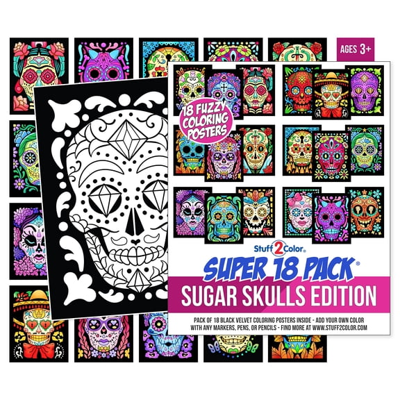 Stuff2Color Super 18 Pack, Sugar Skulls Edition: 18 Fuzzy Velvet Coloring Posters for Kids