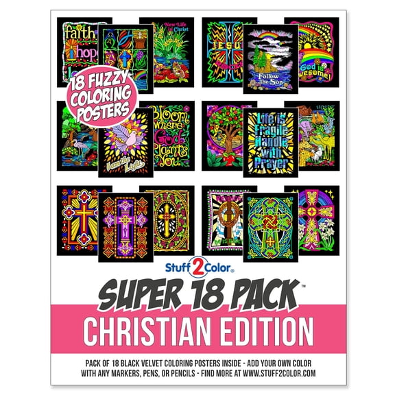 Stuff2Color Super 18 Pack, Christian Edition: 18 Fuzzy Velvet Coloring Posters for Kids