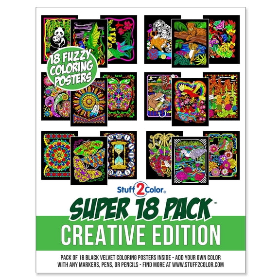 Stuff2Color Super 18 Pack, Creative Edition: 18 Fuzzy Velvet Coloring Posters for Kids