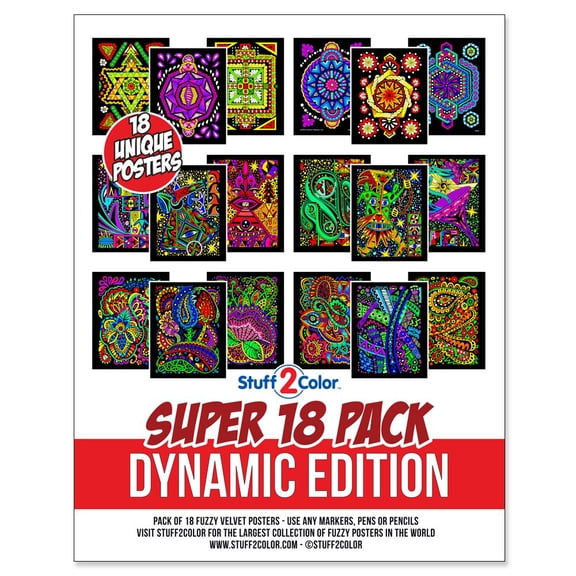 Stuff2Color Super 18 Pack Dynamic Edition 9.75 x 7.5 Fuzzy Velvet Coloring Posters