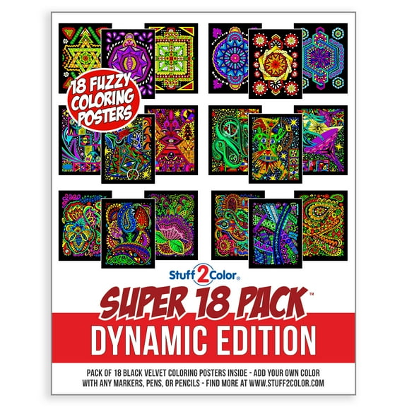 Stuff2Color Super 18 Pack Dynamic Edition 9.75 x 7.5 Fuzzy Velvet Coloring Posters