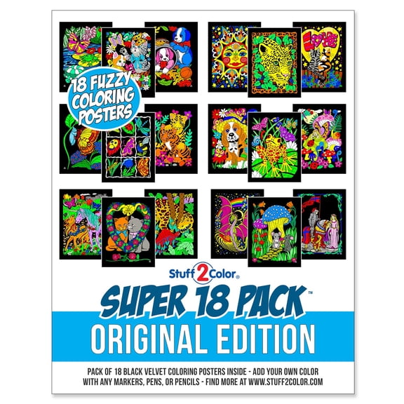 Stuff2Color Super 18 Pack, Original Edition: 18 Fuzzy Velvet Coloring Posters for Kids