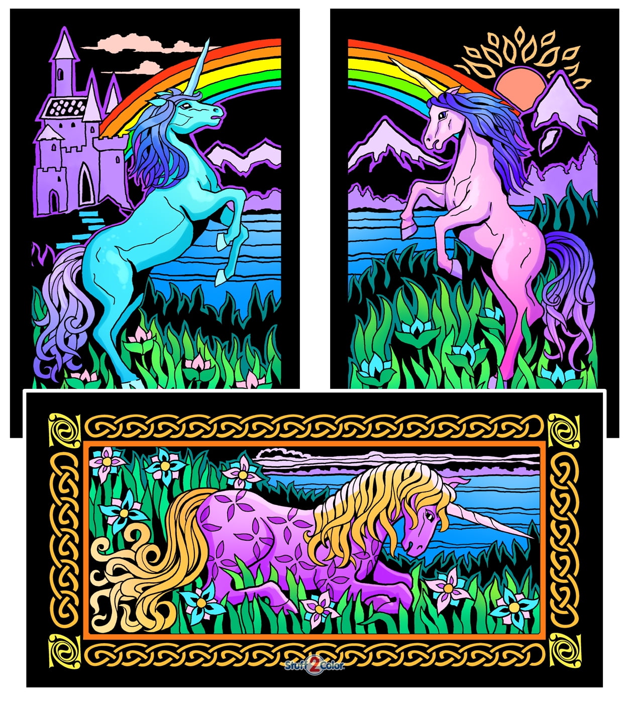 Stuff2Color Unicorns Fuzzy Velvet Coloring 16" x 20" Poster (Pack of 3 ...
