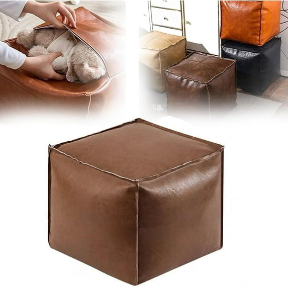 Stuffable Cushion Bag, 2025 New Unstuffed Pouf Ottomans, 2025 New Stuffable Cushion Bag, 16 inch Floor Footrest Storage Solution,Cube Decorative Footrest Storage (Coffee)