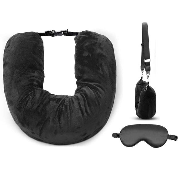 Stuffable Neck Pillow Travel Storage Bag for Airplanes with Clothes, Fits Travel Essentials, No Filler (Black)