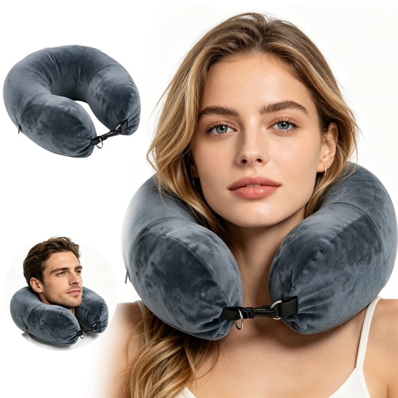 Stuffable Travel Neck Pillow Fillable Storage Bag Holds 8-10 Clothing Items Adjustable Velvet Airplane Rest Cushion for Flights Vacations Car Road Trips