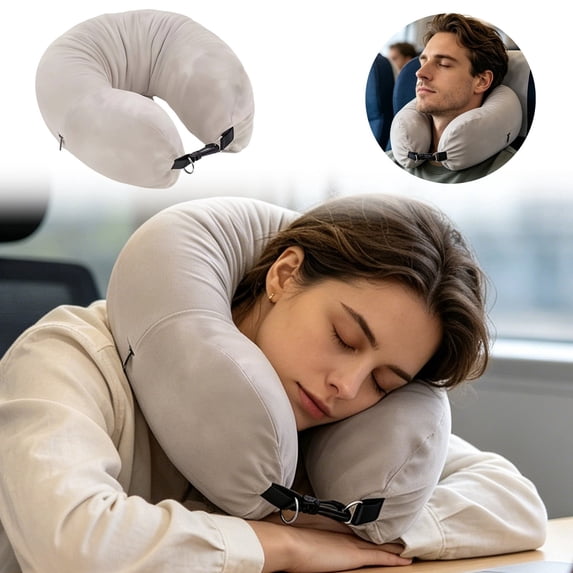 Stuffable Travel Neck Pillow Fillable Storage Bag Holds 8-10 Clothing Items Adjustable Velvet Airplane Rest Cushion for Flights Vacations Car Road Trips