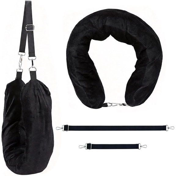 Stuffable Travel Neck Pillow, Soft Velvet Fillable Airplane Pillow for Clothes, Adjustable Neck Fit, Carry-On Packing Luggage Saver
