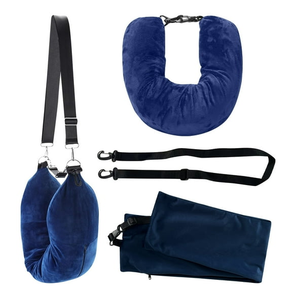 Stuffable Travel Pillow for Extra Luggage, Velvet Travel Neck Pillow Storage Bag with Adjustable Neck Size, Fits Up to 3 Days Travel Essentials Multifunctional U-Shapes Pillow