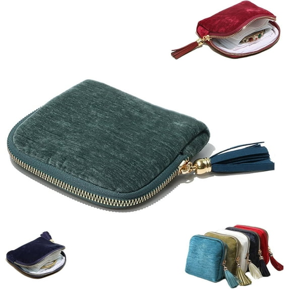 Stuffdatas/Gettoreach Travel Jewelry Case, Soft and Lightweight Tassel Jewelry Box with 5 Compartments, Anti-Scratch Compact Storage Bag for Large Earrings, Beaded Necklace (B#)