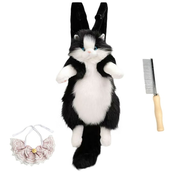 Stuffed Animal Backpack Cute Cat Plush Backpack Toy, Handmade Realistic Cat Shaped Backpack To Accompany Stuffed Cat