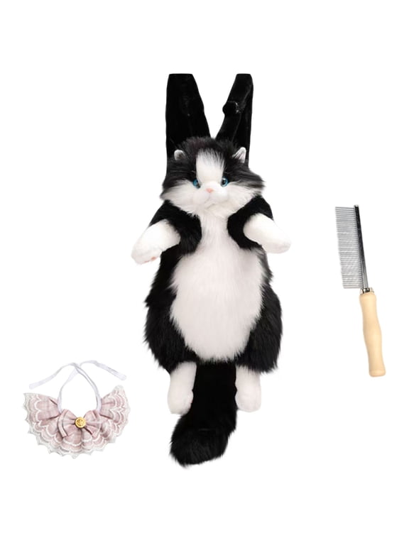 Stuffed Animal Backpack Cute Cat Plush Backpack Toy, Handmade Realistic Cat Shaped Backpack To Accompany Stuffed Cat