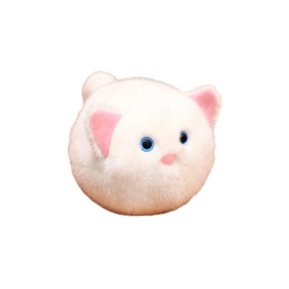 Stuffed Animal Cat Soft Round Fluffy White Plush with Pink Inner Ears Blue Eyes Small Stuffed Animal for Student Young Nursery Decor Birthday Christmas Holiday Gift