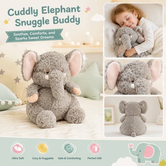 Stuffed Animal, Elephant Plush, Stuffed Elephant, Student Stuffed Animals, 9.5X10 Inch Soft Fluffy Plush Toys for Home Display Cuddle Play