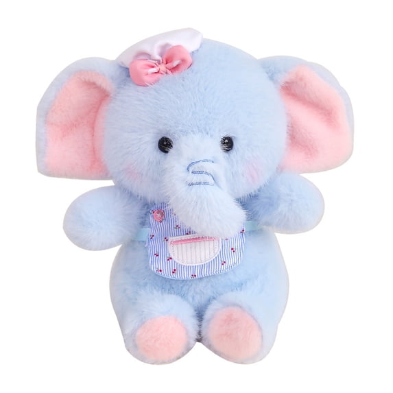 Stuffed Animal, Elephant Toys, Cute Plush, 10 In, Stuffed Animal for Student, Blue Stuffed Animal, Pink Bow, Ear, Student Toys, Toys, Seated Plush, Nursery Display, 1 Pc