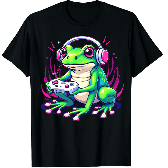 Stuffed Animal Frog Video Game Happy Frog Costume Graphic Black T-Shirt for Men and Women