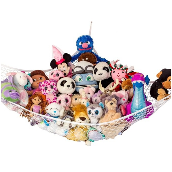 Stuffed Animal Hammock | Corner Hanging Organizer, Toy Storage, Stuffed Animal Storage | Easy to Hang Plushie Net w/Included Anchors & Hooks | Cute Room, Bedroom & Home Dr (White)