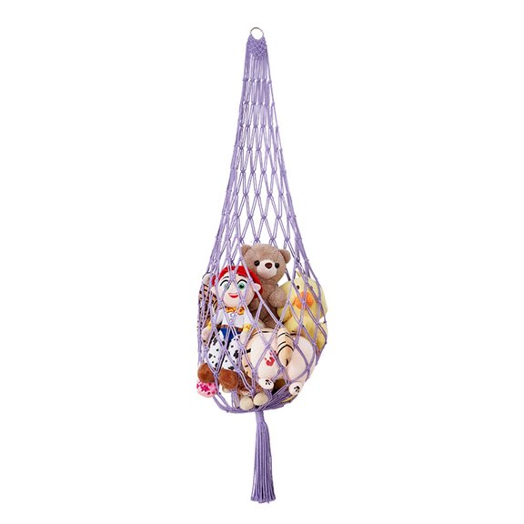 Stuffed Animal Hammock Corner or Wall Hanging Net for Stuffy Animal Storage Toy Display Over Door Toy Holder Kid Bedroom Decor Playroom Organizer (Purple,Only mesh bag)