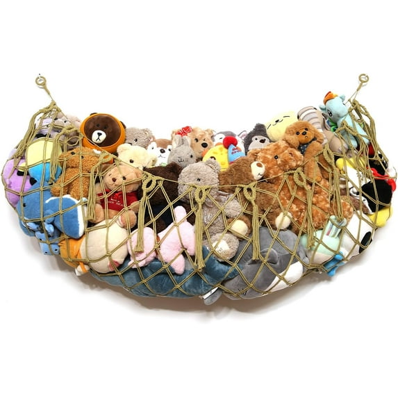 Stuffed Animal Hammock Corner Wall Stuffed Animal Net or Hammock for Stuff Animal Storage Plush Toy Holder Boho Macrame Toy Display for Nursery Playroom Kid's Room
