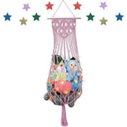 Stuffed Animal Hammock Wall Hanging Net W/String Light for Stuffed Animal Net Stuffed Animal Storage Plush Toy Holder Toy Organizer for Boho Kidroom Playroom Nursery Decor Light Pink