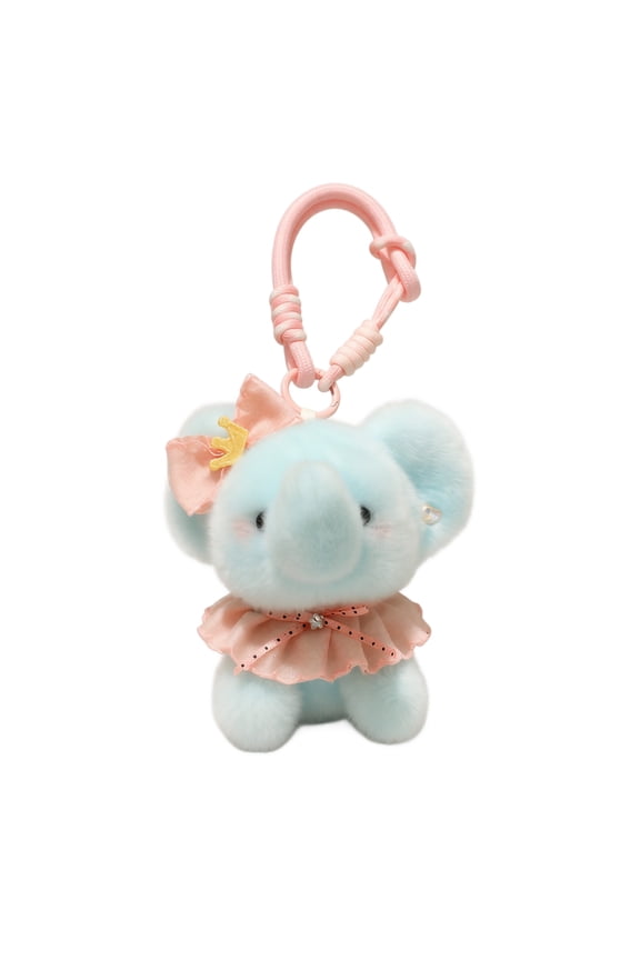 Stuffed Animal Keychain Blue Tiny Stuffed Elephant Plush with Decorative Bow Braided Wrist Strap for Backpack Purse Key Charm