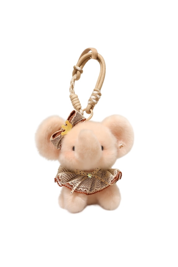 Stuffed Animal Keychain Brown Tiny Stuffed Elephant Plush with Braided Wrist Strap Decorative Bow for Backpack Purse Accessory