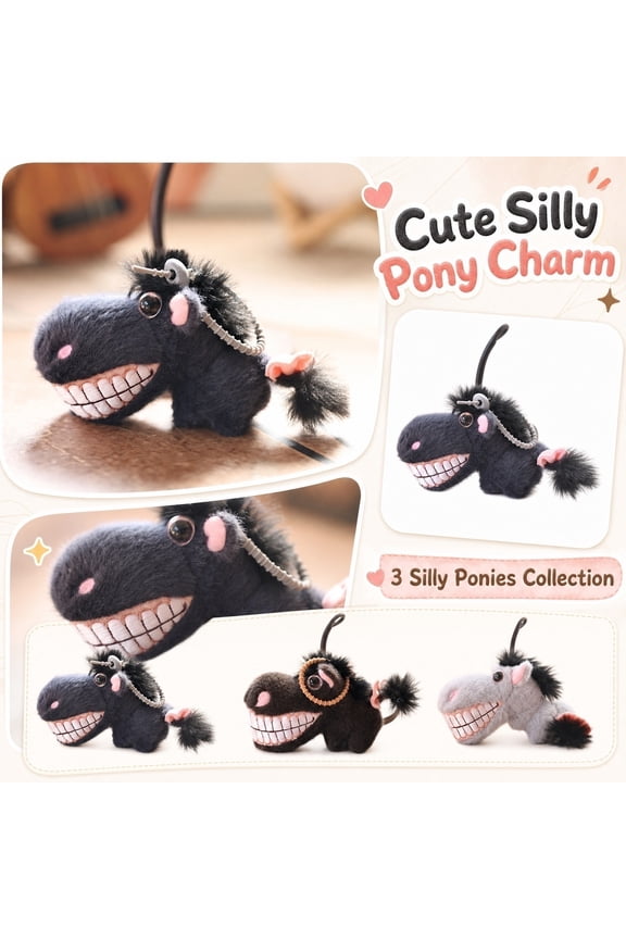 Stuffed Animal Keychain, Dark Brown Plush, Funny Plush Toys, Animal Plush Charm, 5X5X4.5 in Small Hanging Ornament with Furry Mane, Pom Tail, Pink Accents, Beaded Detail for Daily