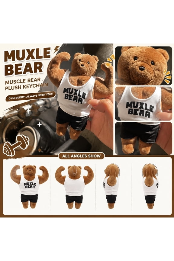 Stuffed Animal Keychain | Novelty Muscle Bear Stuffed Animal | Gym Lover Gift for Men | Cute Stuffed Animal Backpack Accessory | Plush Keyring Gym Bag Charm