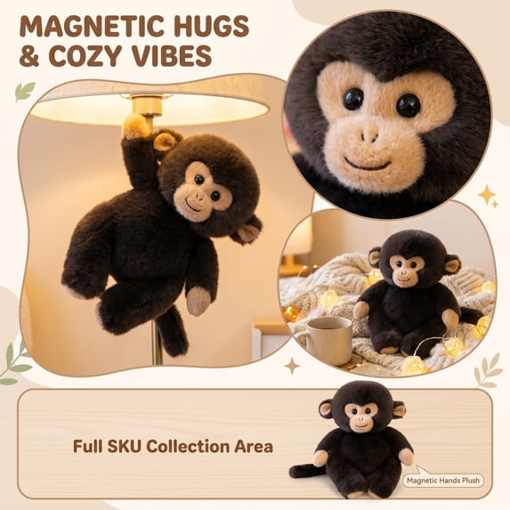Stuffed Animal Monkey with Magnetic Hands, Valentine's Day Gift for Student, Birthday Gift for Boys Girls, 1 Pack