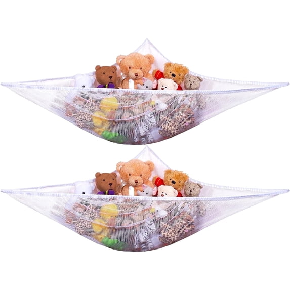 GoXteam Stuffed Animal Net Hammock Corner Large Toy Storage Organizer Holder Plushies Stuffy Storage Hammock for Kids Baby Nursery Bedroom Playroom Home Wall Room Decor (2 pcak)