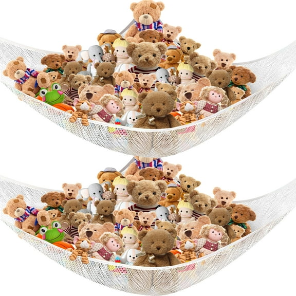 Stuffed Animal Net Hammock for Plushie Toys - Large 2 Pack | Corner Hanging Pet Storage for Organizing your Teddy and Stuffy Collection