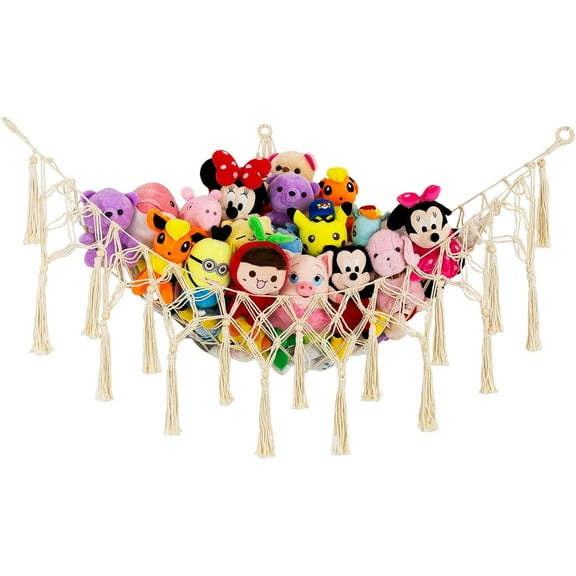 Stuffed Animal Net or Hammock for Flat Wall Mounted Handmade Macrame Toy Display Hanging Plush Toy Net for Stuff Animal Storage