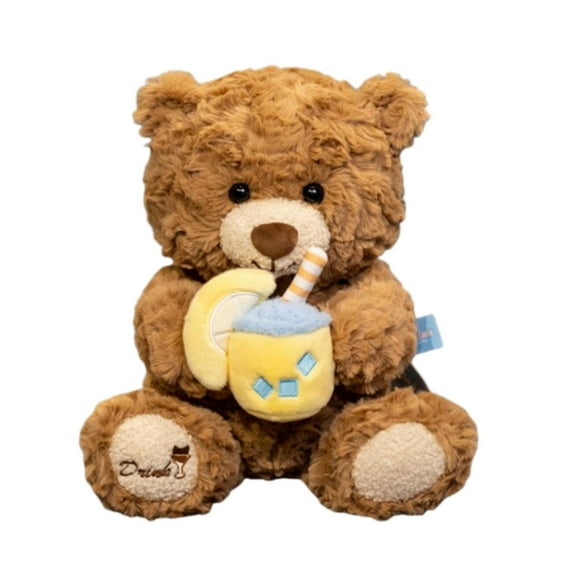 Stuffed Animal, Plush Toy, Milk Tea Themed Soft Teddy Bear for Anxiety Relief and Comfort, Super Soft Short Fur Fabric with Reversible Stuffing, Safe and Durable Cuddly Doll Gift
