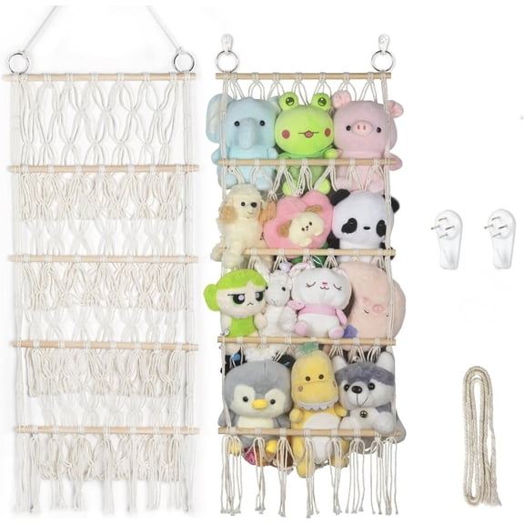 Stuffed Animal Storage 4 Layer Toys Hammock Hanging Wall Net for Kids Stuffed Toys 41 x 20 inch Long Net for Storage