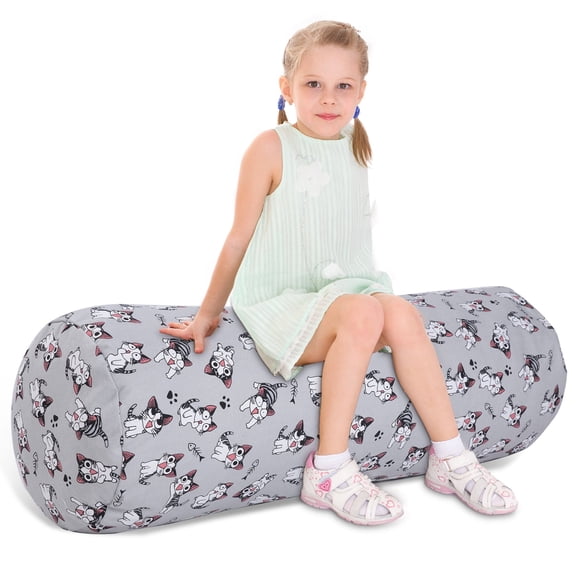 Stuffed Animal Storage Bean Bag Chair Cover (No Filler), Cylinder Plush Toy Storage Stuff and Sit Seat for Kids Boys and Girls, Canvas Large Soft Sit & Play Sofa with YKK Zipper