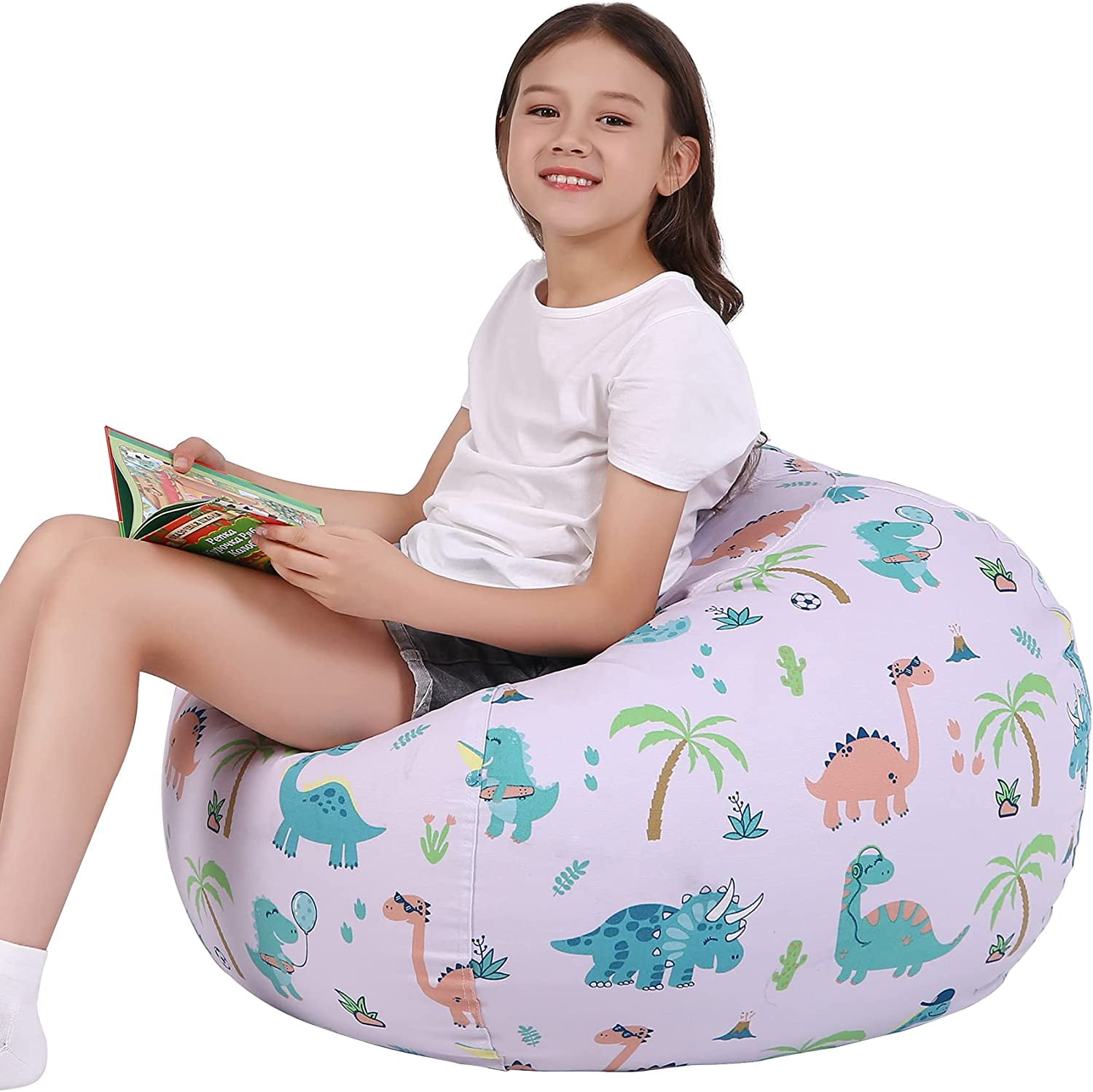 Stuffed Animal Storage Bean Bag Chair for Kids Zipper Storage Bean Bag