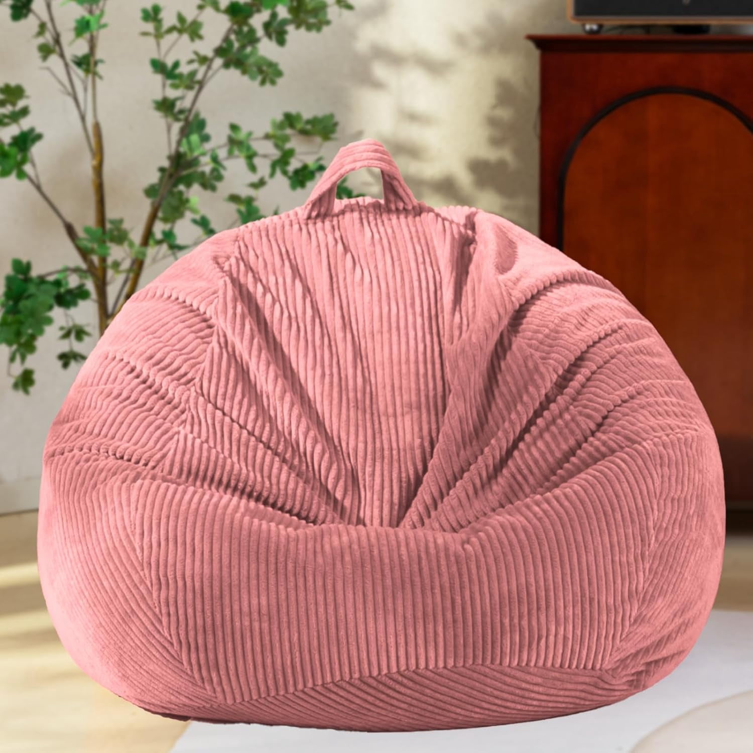 Stuffed Animal Storage Bean Bag Cover (No Filler), Corduroy Kids & Toddler Bean Bag Chair for Teens & Adults, Toy Storage Organizer, Comfy Sofa for Playroom (Baby Pink, Adult (Cover Only)