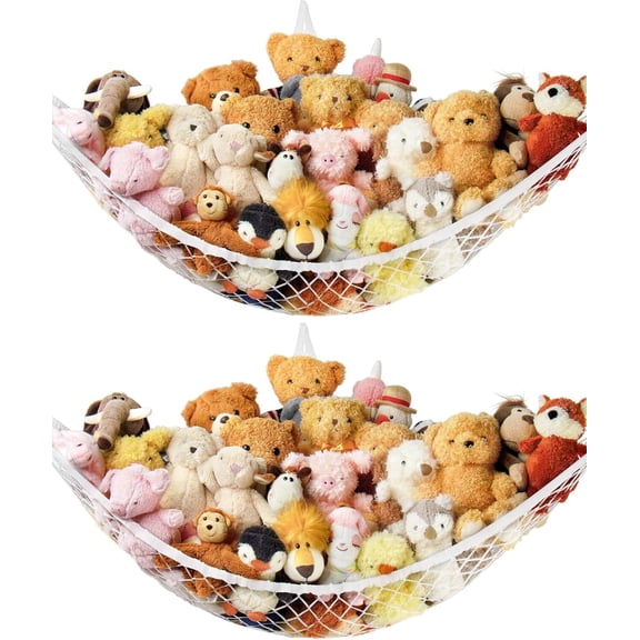 Stuffed Animal Storage Hammock or Net Corner - 2 Pack Toy Hammock Net for Stuffed Animals Room Decor - Cute Stuff Animal Organizer Plush Holder - Kids Baby Nursery Essentials Wall Bedroom Home Decor