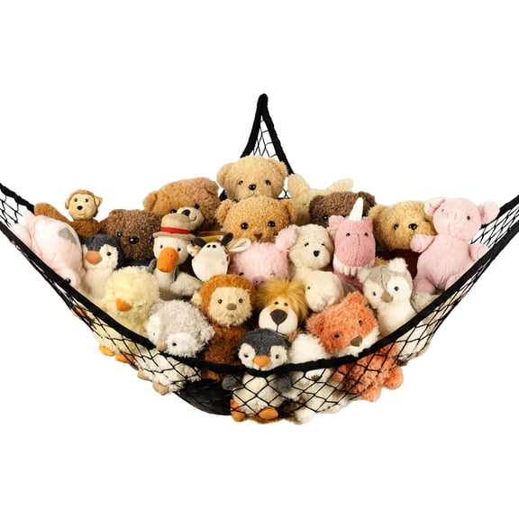 Stuffed Animal Storage Hammock Net Corner - Large Toy Hammock Net for Stuffed Animals Room Decor - Cute Stuff Animal Organizer Holder for Plush Plushie - Kids Baby Nursery Wall Bedroom Home Decor