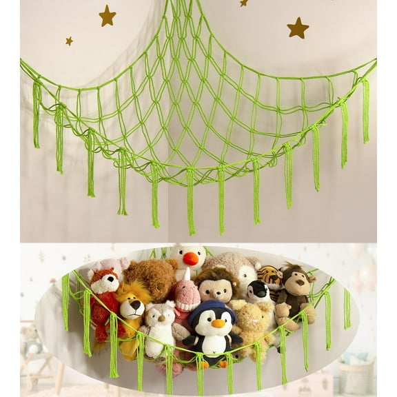 Stuffed Animal Storage Hammock or Net Corner - Large Toy Hammock Net for Stuffed Animals Room Decor - Cute Stuff Animal Organizer Holder for Plush Plushie - Kids Baby Nursery Wall Bedroom Home Decor