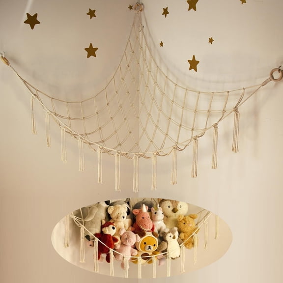 Stuffed Animal Storage Hammock or Net Corner - Large Toy Hammock Net for Stuffed Animals Room Decor - Cute Stuff Animal Organizer Plush Holder - Kids Baby Nursery Essentials Wall Bedroom Home Decor