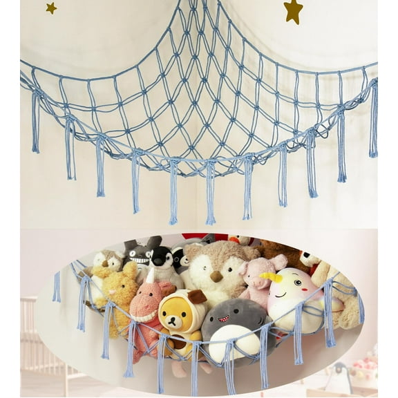 Stuffed Animal Storage Hammock or Net Corner - Large Toy Hammock Net for Stuffed Animals Room Decor - Cute Stuff Animal Organizer Plush Holder - Kids Baby Nursery Essentials Wall Bedroom Home Decor