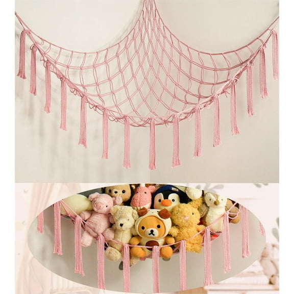 Stuffed Animal Storage Hammock Net - Toy Hammock Net for Stuffed Animals Corner - Hanging Stuff Animal Organizer Holder Large Pink Baby Nursery Room Decor