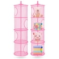 thumbnail image 1 of Stuffed Animal Storage Mesh Hanging Storage Space Saver Bags Organizer,Foldable Storage Organizer 4 Compartments Toy Storage Basket for Kids Room Bathroom 2 Sets PINK, 1 of 5