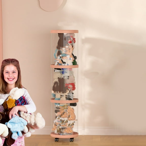 Stuffed Animal Storage Organizer Transparent Toy Tube Tower With Wheels Vertical Rotation Home Textile Doll