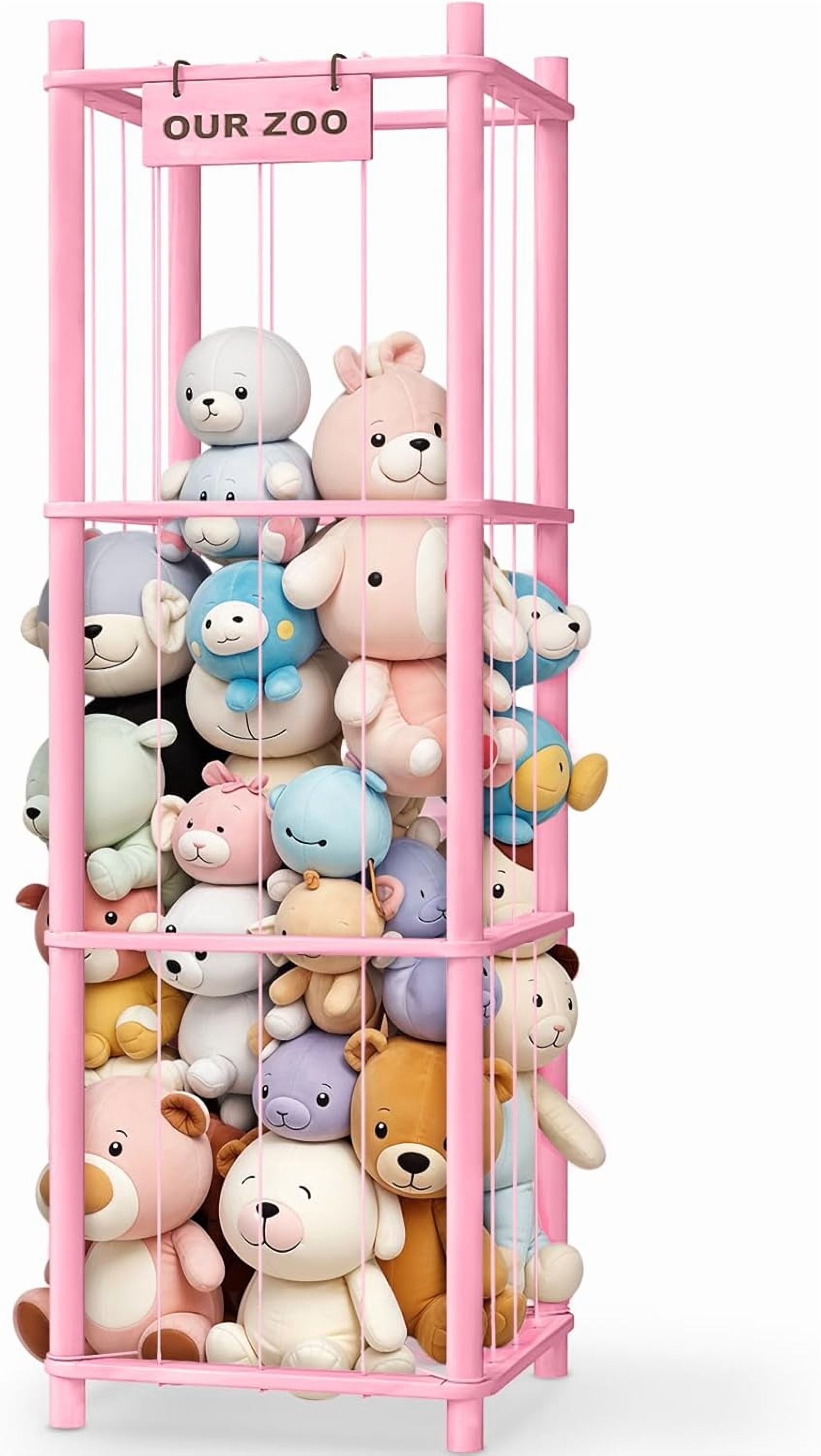 Stuffed Animal Storage & Organizer, Wooden Cute Zoo Toy Holder for Toddler Rooms, Playrooms & Bedrooms（Pink）
