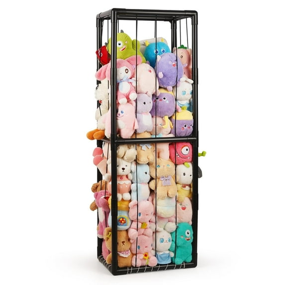 Stuffed Animal Storage Zoo Stuffed Animal Holder Space Save Vertical Stuffed Animals Storage PVC with Elastic Band and Net for Playroom Bedroom Nursery (Black 1)