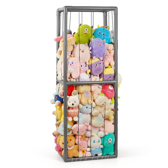 Animal Storage Zoo Stuffed Animal Holder Space Save Vertical Stuffed Animals Storage PVC with Elastic Band and Net for Playroom Bedroom Nursery (Grey 1)